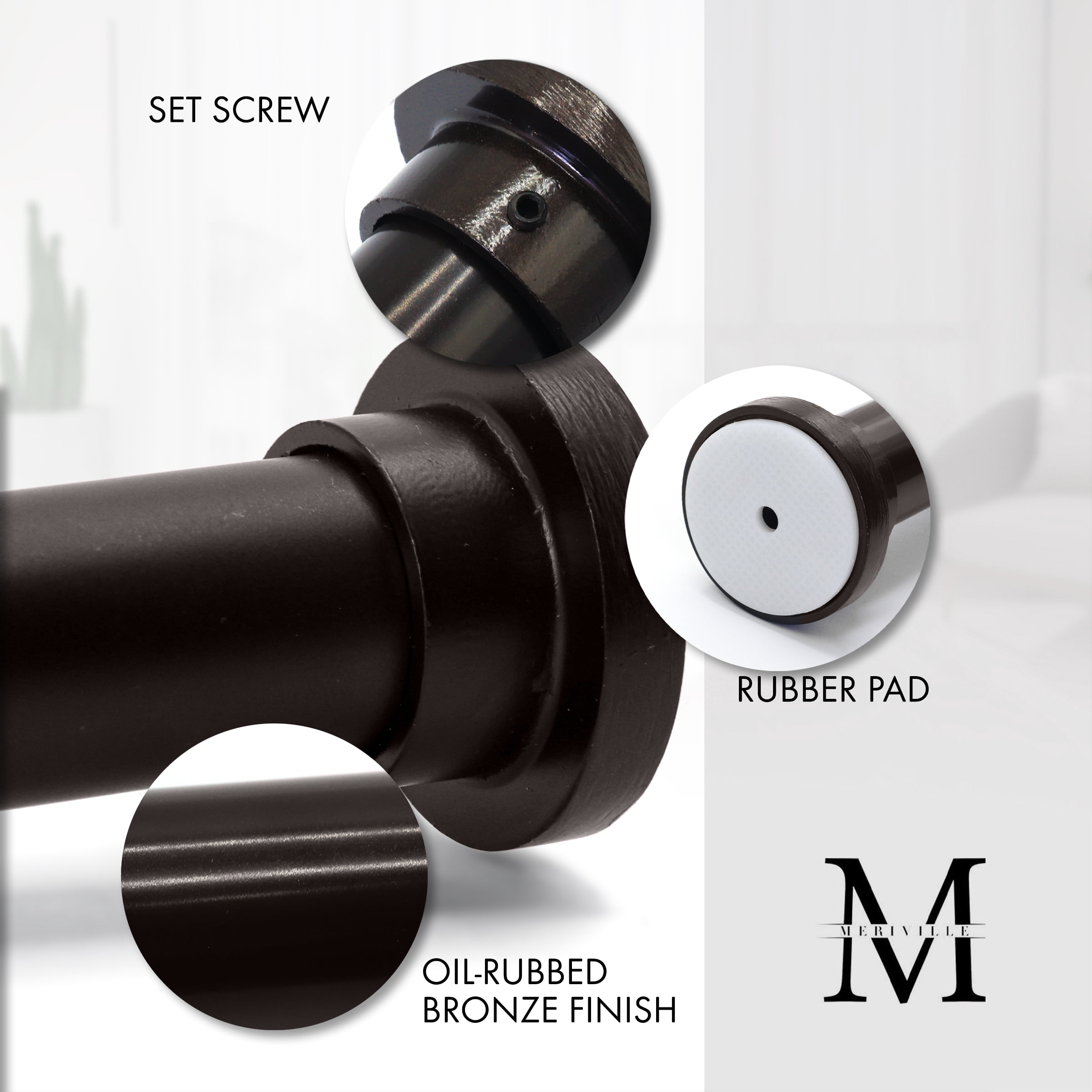 Meriville 1-inch Diameter Metal Tension Rod, Adjustable 16-24, Oil-Rubbed Bronze