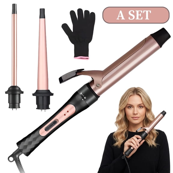 Curling Iron Set with Interchangeable Barrels, Fast Heating Hair Curling Wand with Heat Resistant Glove for Home Salon Styling