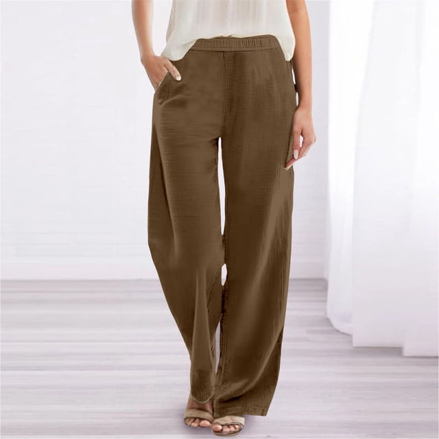 WILLBEST Pantalones Casuales para Mujer: Pantalones Holgados y Lisos con Cintura Elástica y Bolsillos para Mayor Comodidad Diaria. Grande