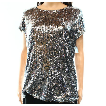 INC NEW Silver Women's Size Large L Sequin Seamed Button Down Shirt ...