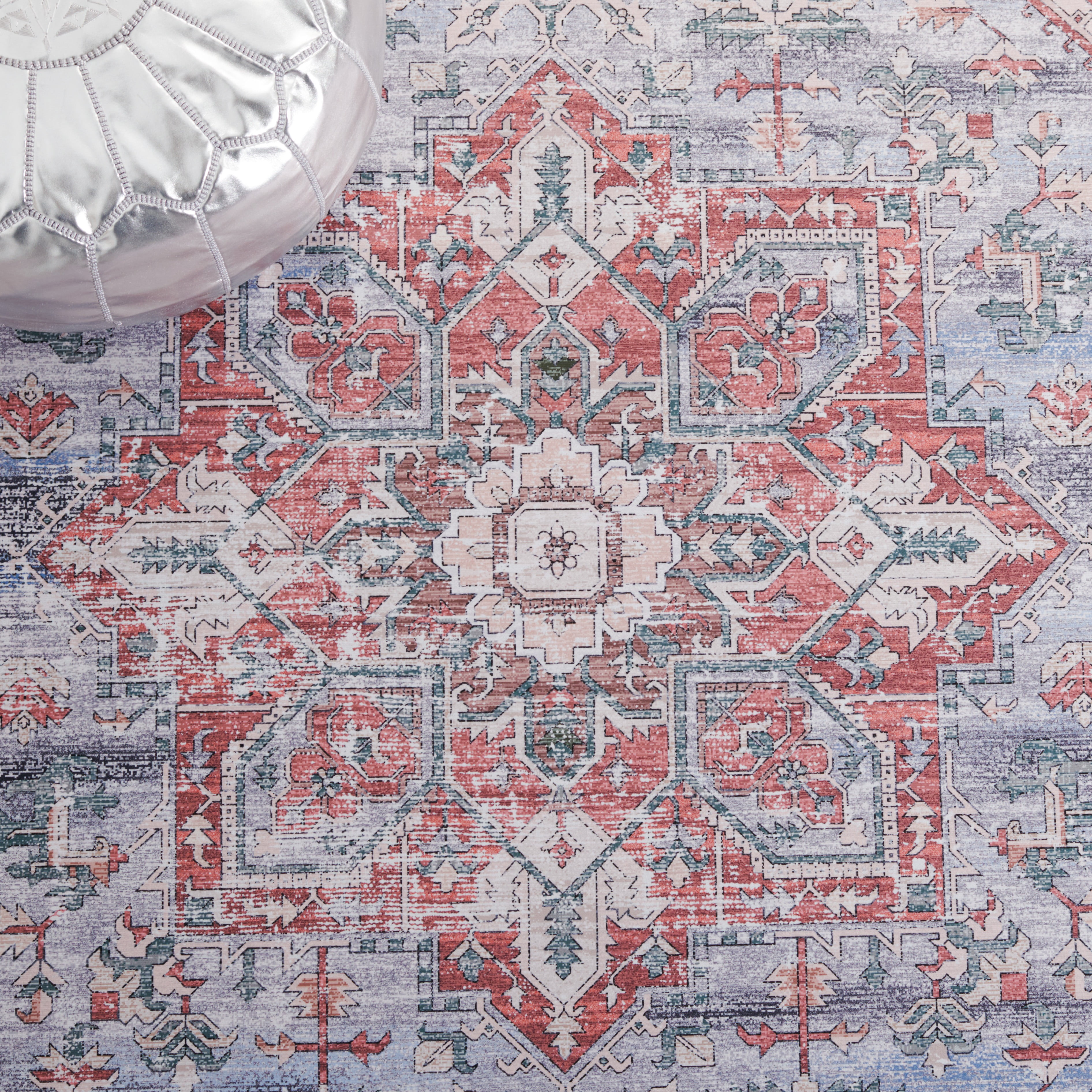 Safavieh Tucson Jayla Oriental Machine Washable Area Rug, Gray Blue/Rust, 3' x 3' Square