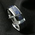 thumbnail image 2 of Tungsten Rings for Men Wedding Bands for Him 8mm Silver on Blue Celtic Dragon, 2 of 5