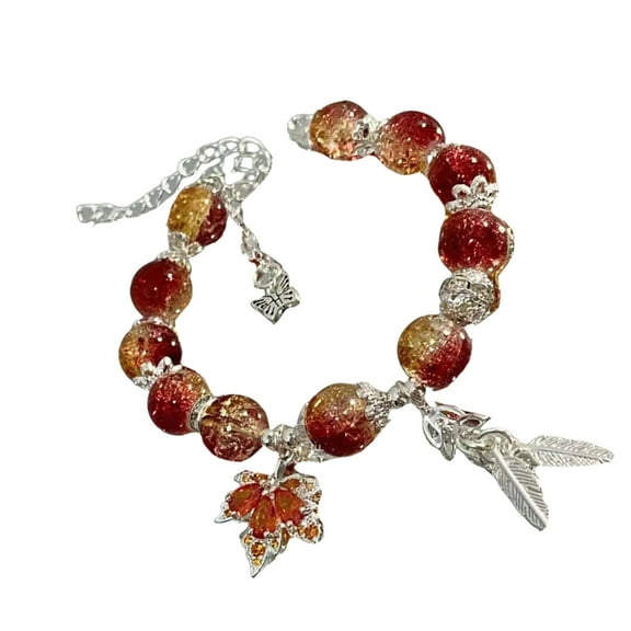 AOOOWER Exquisite Crystal Maple Leaf Bracelet for Women Handmade Beaded Handchain with Pendant Friendship Jewelry