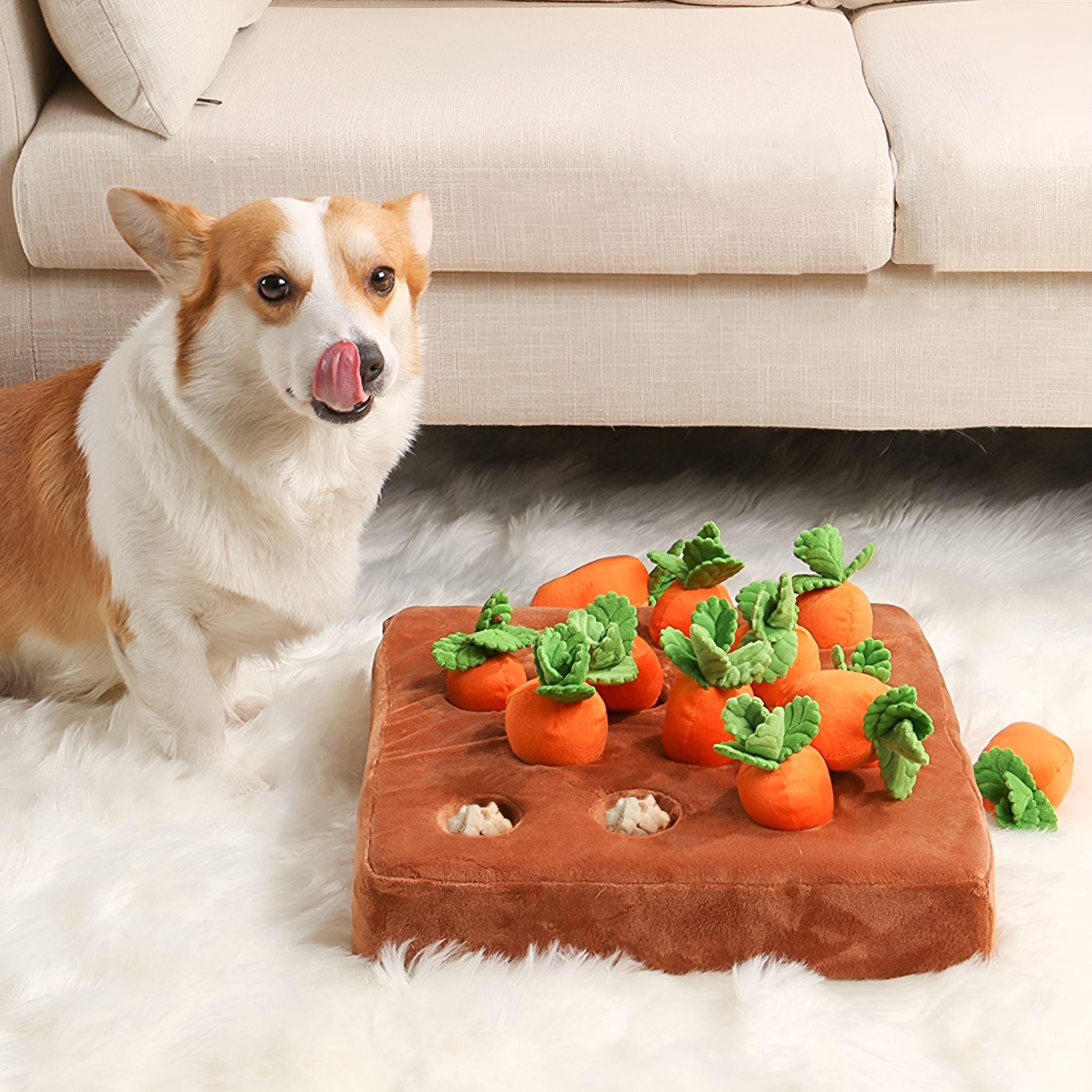 BESTSKY Interactive Dog Toys, Dog Carrot Garden Toy with Non-Slip Bottom Cute Dog Carrot Patch Durable Dog Carrot Snuffle Toy Fun Interactive Dog Toys Creative Soft Dog Toy Aggressive Chewers