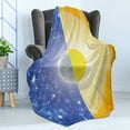 thumbnail image 4 of Space Soft Flannel Fleece Throw Blanket, Split Design with Stars in the Sky and Sun Beams Solar Balance Nature Image Print, Cozy Plush for Indoor and Outdoor Use, 50" x 60", Blue Yellow, by Ambesonne, 4 of 5