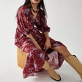 thumbnail image 3 of Robe Bohème Florale pour Femmes Col en V Taille Froncée Longue Robe Fluide, 3 of 9