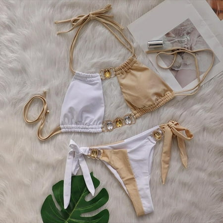POROPL Swim Suits for Women 2025 Fashion Bikini Swim Color Block Swim White Size S-L