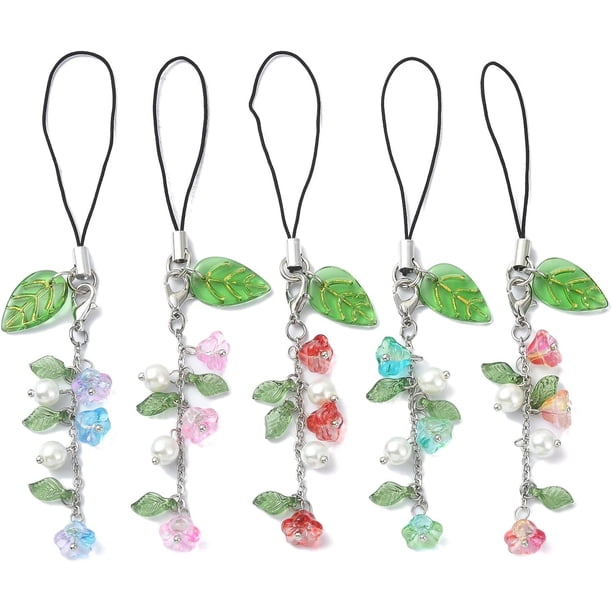 1 juego de dijes colgantes de flores de vidrio y acrílico para correas móviles, dijes de metal con forma de flor, para hacer joyas, dijes decorativos.