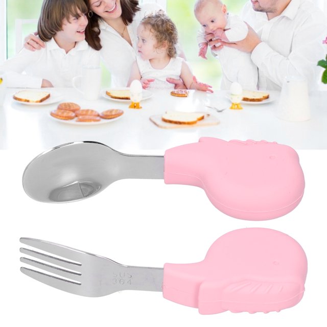 Juego De Tenedor Y Cuchara De Entrenamiento, Utensilios De Entrenamiento Para Bebés De Acero Inoxidable Con Tenedor Para Regalo Para Comer Alimentos Para Niños
