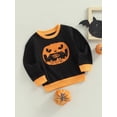 thumbnail image 3 of Bagilaanoe Toddler Boys Girls Halloween Sweatshirt Letter Skeleton Pumpkin Print Long Sleeve Pullover Tops 2-7 Years Kids Halloween Outfits, 3 of 8