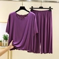 thumbnail image 2 of SHTXOZHI Women's Ruffle Pajama Set Solid Color Comfortable Cropped Pants Soft Breathable Short Sleeve Sleepwear, 2 of 6