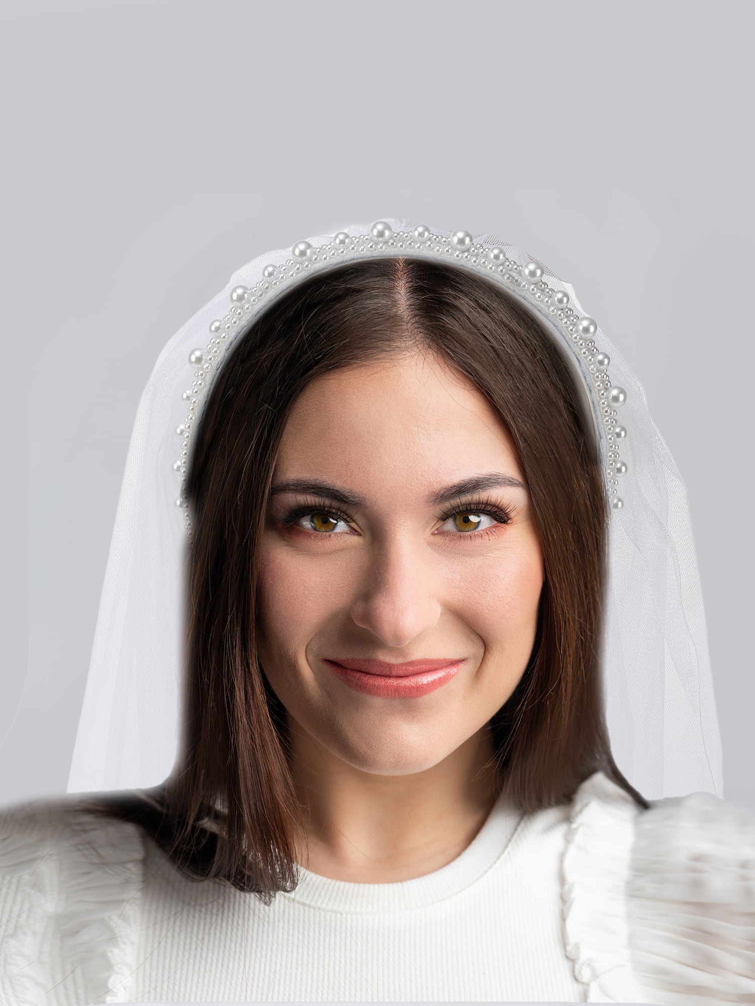 Bride Pearl Headband with Veil, Adult, White, 1 Piece by Trimmings
