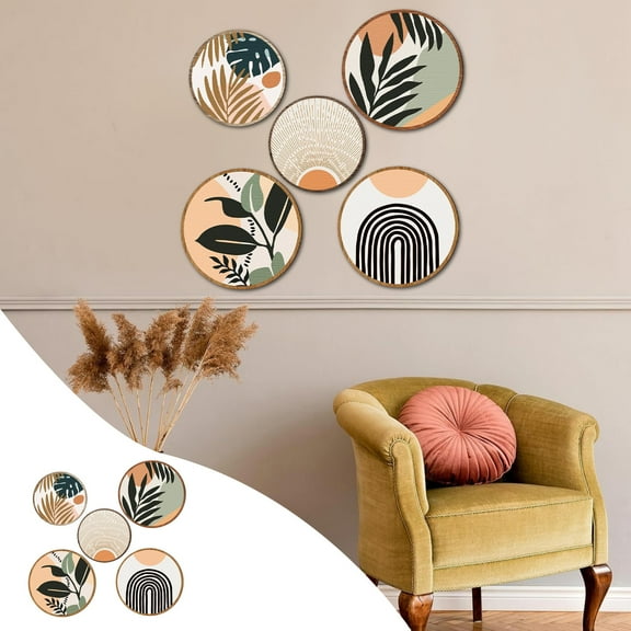 Mouliraty Bohemian Style Five Piece Wooden Wall Hanging Wall Decoration Painting Leaves Living Room Bedroom Wall Decoration