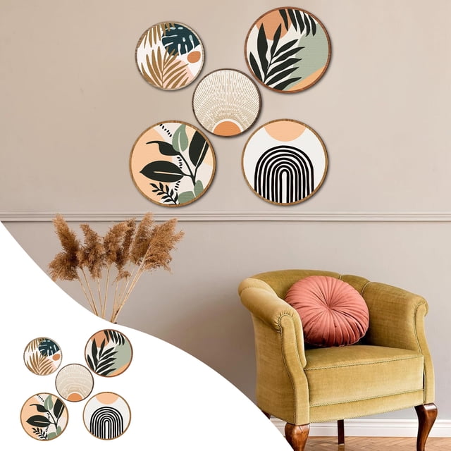 Bohemian Style Five Piece Wooden Wall Hanging Wall Decoration Painting Leaves Living Room Bedroom Wall Decoration
