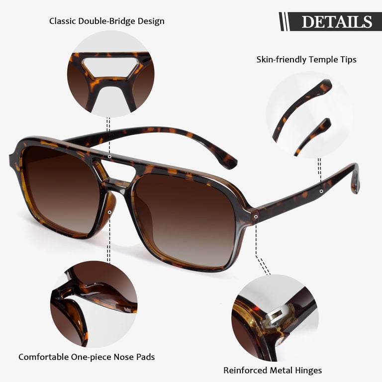Sunier Retro Pilot Sunglasses, Double-Bridge UV400 Polarized  display picture 3