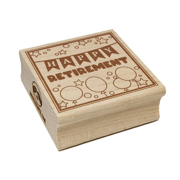 Happy Retirement Stars and Balloons Square Rubber Stamp Stamping Scrapbooking Crafting - Small 1.25in