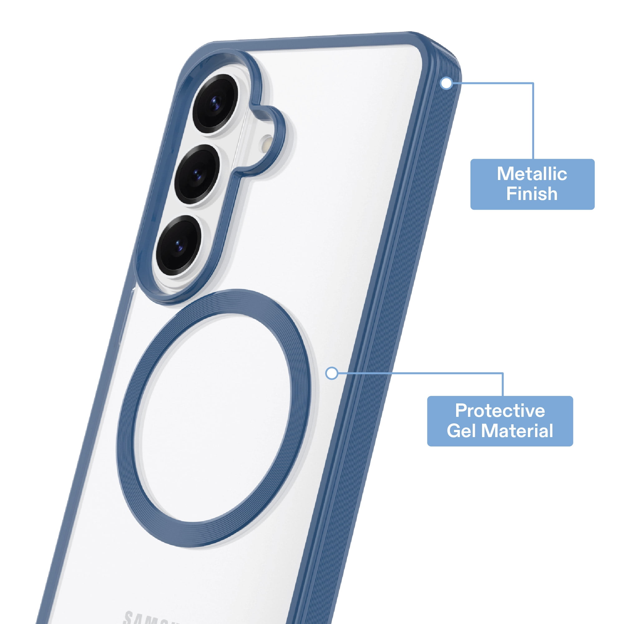 onn Magnetic Compatible Phone Case for Samsung Galaxy S26 - Metallic Blue/Clear