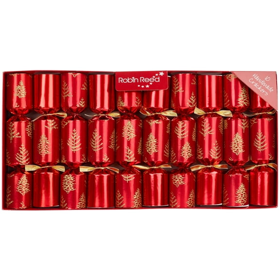 Robin Reed Handmade English Festive Christmas Crackers - 10 x 8.5 inch - Red Tree Flakes