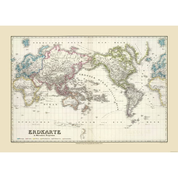 Historic Map - Mercator Projection - Weimar 1853 - 32.29 x 23 - Vintage Wall Art