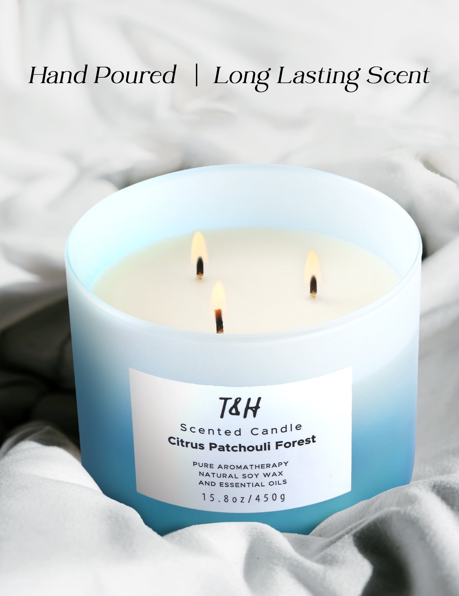 Citrus Patchouli Forest Scented Candle 3 Wick Aromatherapy Candle Long Lasting and Clean Burning Soy Candle for Men and Women Relaxing Candle for Home Scented