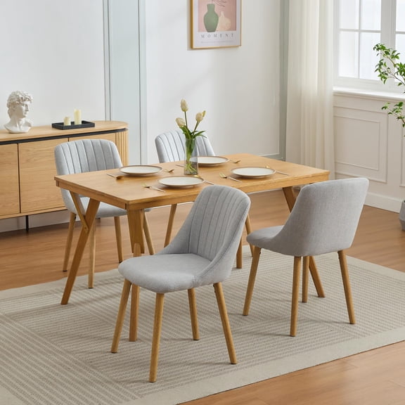 Modern Oversized Dining Chairs Set of 4 – Grey Upholstered, Ergonomic Curved Backrest, Armless Side Chairs, Sturdy Oak Legs – Comfy Kitchen & Dining Room Seating, 300LBS Capacity