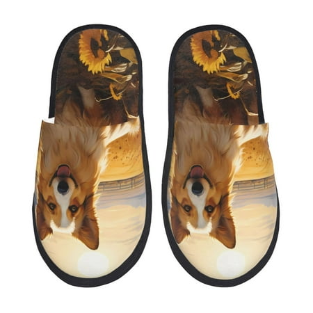 

Sikiie Pastoral Sunflower Corgi Fuzzy Slip-on Slippers Warm Cozy Soft Lightweight Memory Foam Indoor House ShoesLarge