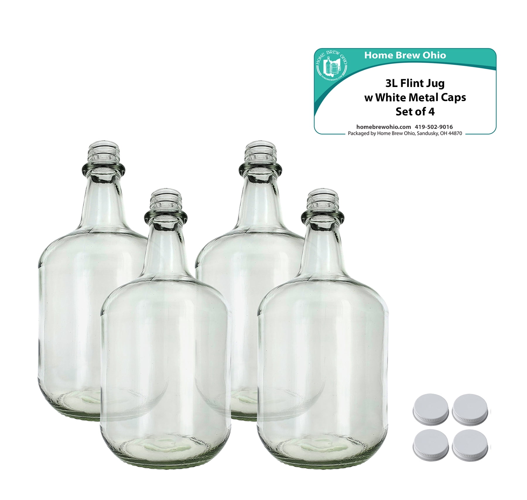 3L Jug Flint - Pack of Four Bottles with White Metal Caps