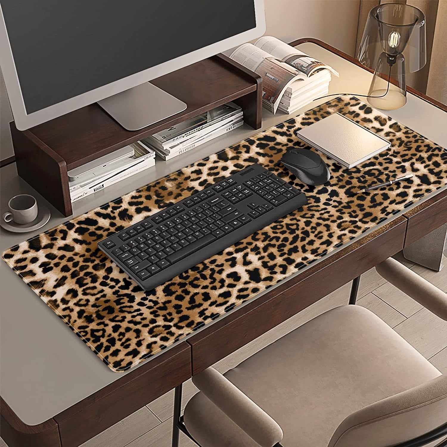 Brown Leopard Print Desk Mat, Desk Accessory, Cute Workspace, Trendy Workspace, Trendy, 35.4x15.7in Large Gaming Mouse Pad, Cute Desk Topper, Pretty Desk Pad