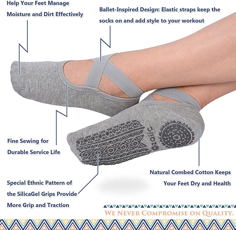 Chaussettes Pilates Antidérapantes Boyiee | 4 Paires Motifs Fruits | Pour Yoga, Fitness, Sport