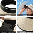 thumbnail image 3 of Sombrero de paja de rafia de verano para mujer, sombrilla para exteriores, sombrero de protección solar de ala grande, sombrero de copa vacío ligero y transpirable, 3 of 5