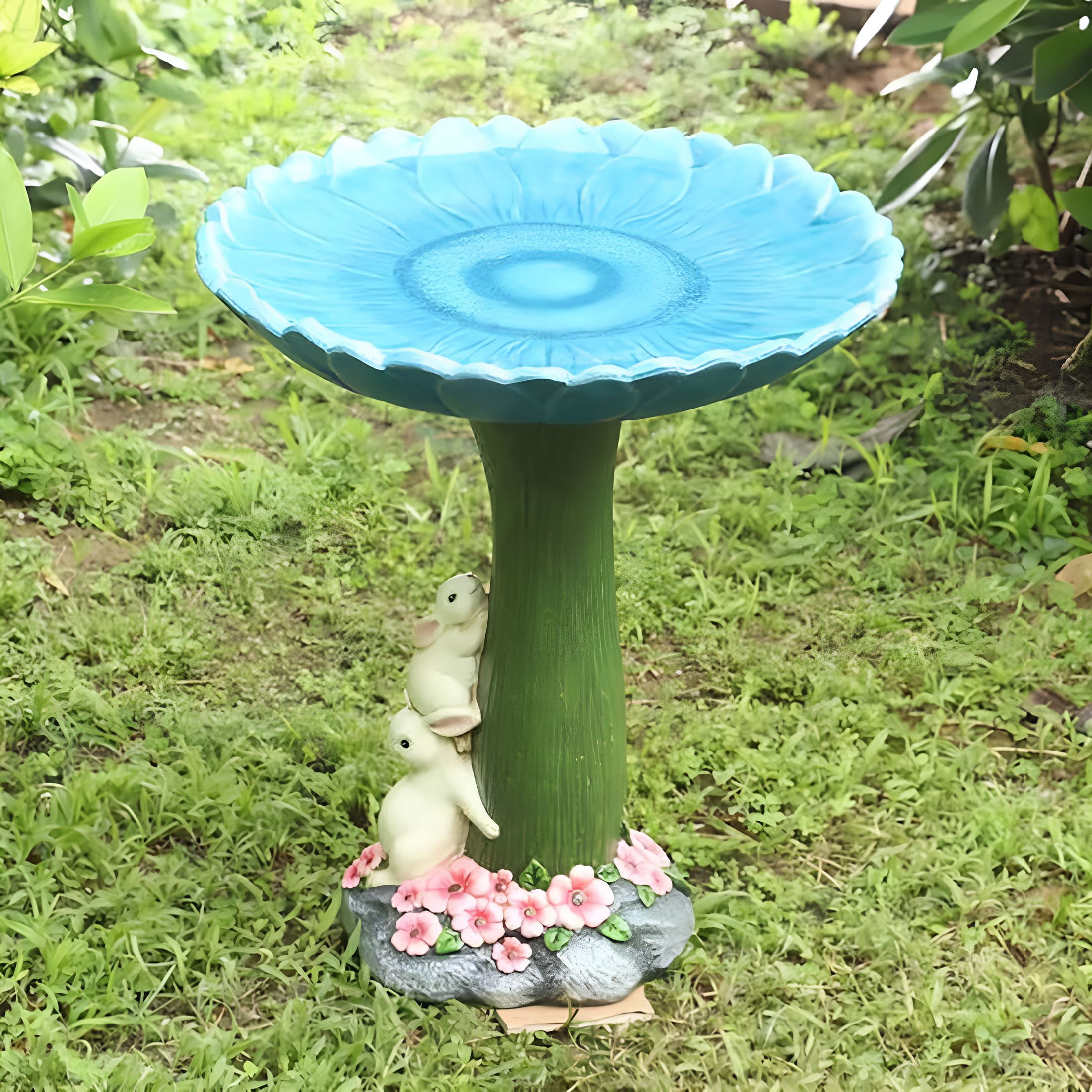 ACDANC Blue Resin Birdbath Polyresin Antique Garden Bird Bath for Home Garden Yard Bird Baths for Outdoors Green