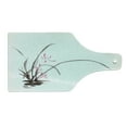 thumbnail image 2 of Art Cutting Board, Traditional Ink Orchid Flower Drawing Oriental Chinese Effects Themed Watercolor, Tempered Glass Cutting and Serving Board, Wine Bottle Shape, Brown and Pink, by Ambesonne, 2 of 5