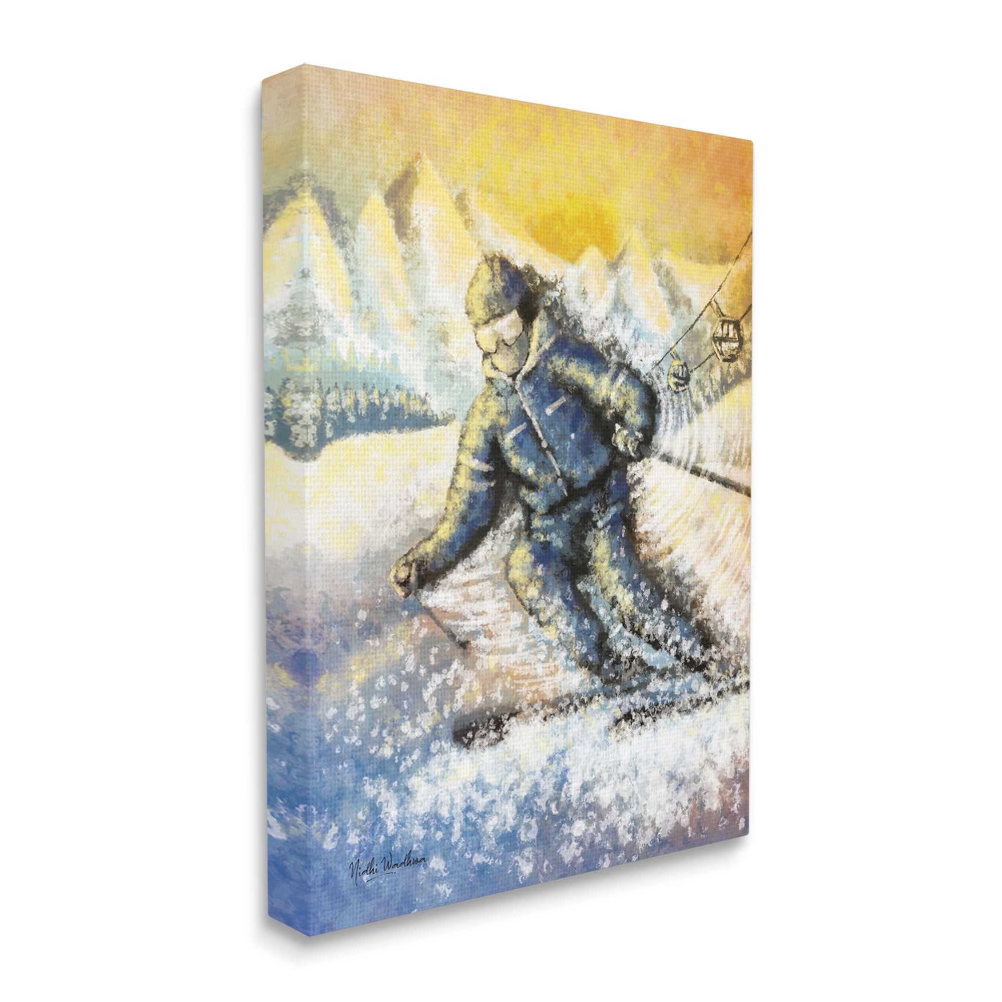 Stupell Industries Person Skiing on Slopes Sports Painting Gallery Wrapped Canvas Print Wall Art, 16 x 20