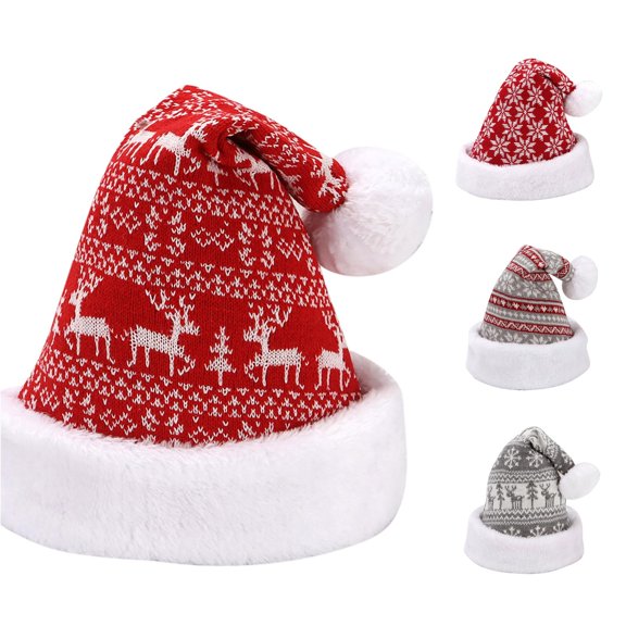 XIAOCHA Womens Santa Hat Knitted Thick Pom‑Pom Holiday Hat Christmas Novelty Hat,Watermelon Red