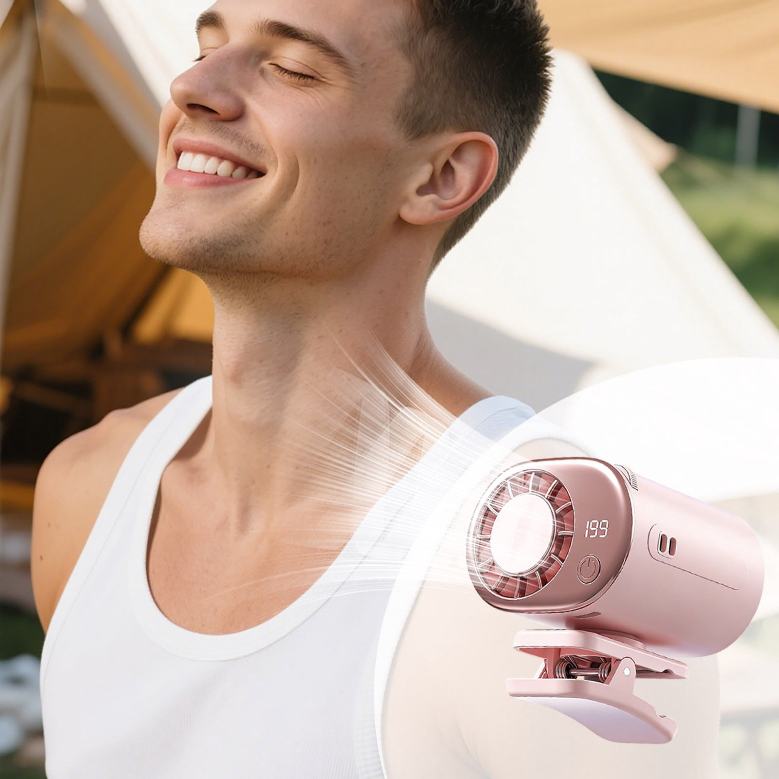 Clip on Fan with Digital Display, Rechargeable Portable Mini Fan, Usb-C, Ice Pack, for Car Office Travel Outdoor