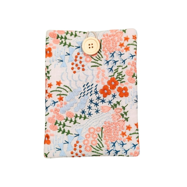 Funda Kindle con bordado floral - Compatible con Paperwhite/Basic (6'') Paperwhite (6.8'') Signature (6.8'') - Funda acolchada de lino y algodón para lector electrónico - Accesorio para tableta de 7.8