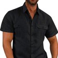 thumbnail image 3 of Camisa casual negra XXL para hombre, de manga corta, con dos bolsillos, color puro, transpirable, para el trabajo diario o fiestas, 3 of 6