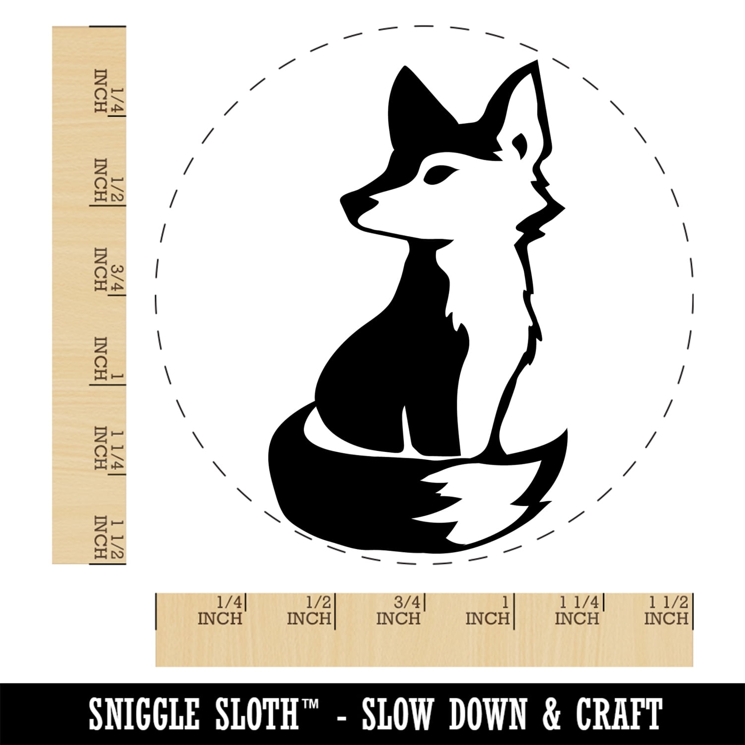 Curious Fox Sitting Looking Back Self-Inking Rubber Stamp Ink Stamper - Black Ink - Large 1-1/2 Inch
