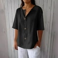 thumbnail image 2 of Tianiyouqing Womens Shirts Elbow Sleeve Cotton Linen Gauze Tops Casual Button V Neck Button Blouses Loose Fit with Pocket Black M, 2 of 6