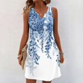 thumbnail image 2 of Women's V-Neck Retro Floral Print Sleeveless Sundress Casual Summer Dress with Smocked Back and Tiered Skirt for Picnics,Light Blue L, 2 of 5