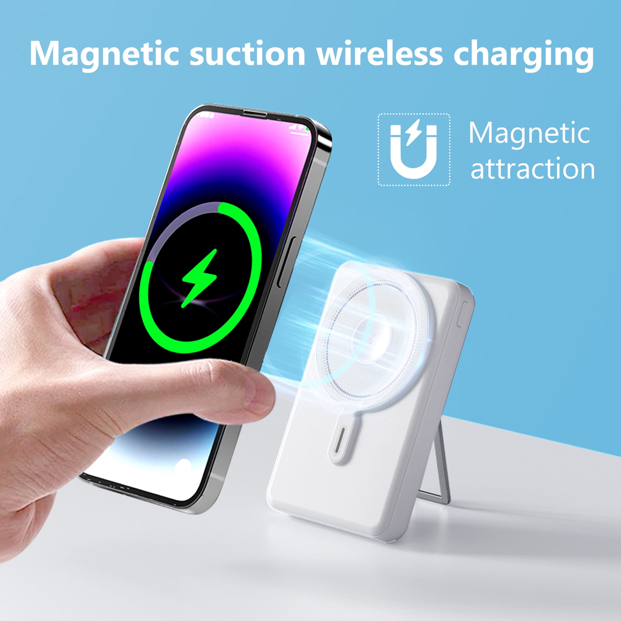 10000mAh Magnetic Battery Wireless Power Bank,20W Fast Charging Portable Charger,3-in-1 Wireless Charger Built-in Cables foriPhone 16. 15.../Samsung/iPad4