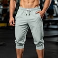 thumbnail image 4 of Timoontee Men White Drawstring Elastic High Waist Cuffed Ankle Knee Length Capri Quick Dry Jogger Pants Deep Side Slip Pockets Lightweight Sports Casual Sightseeing Trousers XXXXL, 4 of 9