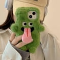 thumbnail image 5 of Green Plush Phone Case for iPhone 15 Pro Cute Funny Tongue Warm Furry Cases, 3D Cartoon Fuzzy Winter Protective Cover for Women Girls, 5 of 6