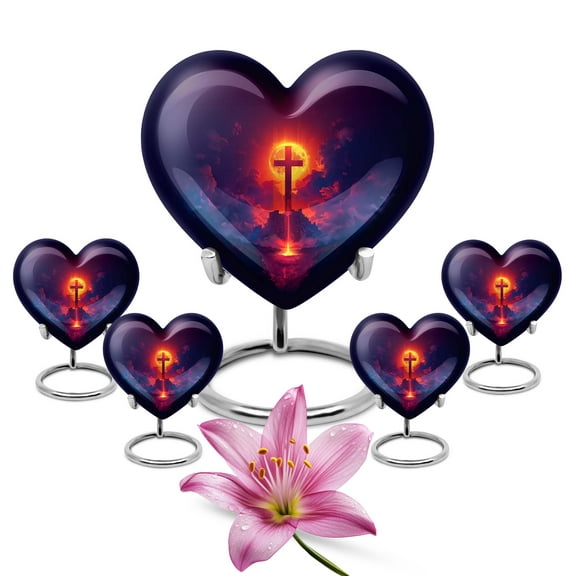 KARYLIZ Cross Urns For Human Ashes Adult Man - Heart Urn For Ashes Adult Male - Small Cremation For Keepsake - Mini Keepsake Urns For Human Ashes - Funeral For Mom & Dad