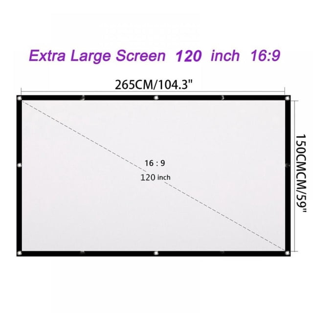 Pantalla de proyector portátil de 120'' HD 16:9 blanca de 120 pulgadas, compatible con montaje en pared para películas en casa y oficina.