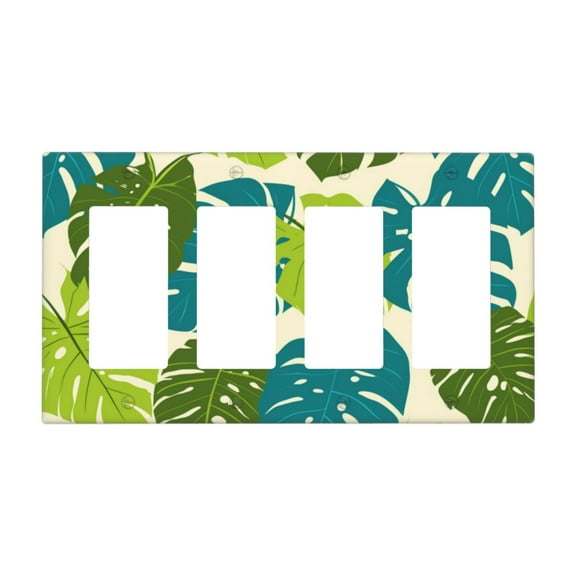 Tropical Leafs Switch Cover Decorative Wall Plate / 4-Gang 4-Decor / Standard Size 4.5x8 in