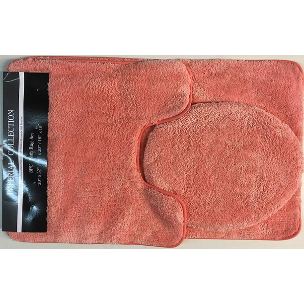 Imperial Collection 3 Piece Bath Rug Set, Rich, Plush and Soft, Coral