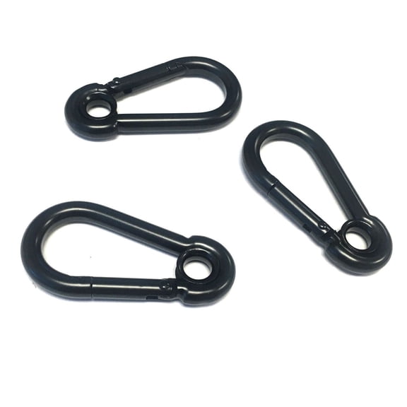 10 Pc Set - Black Coated Satin Finish Spring Snap Hook Carabiner with Eyelet - 1/4"