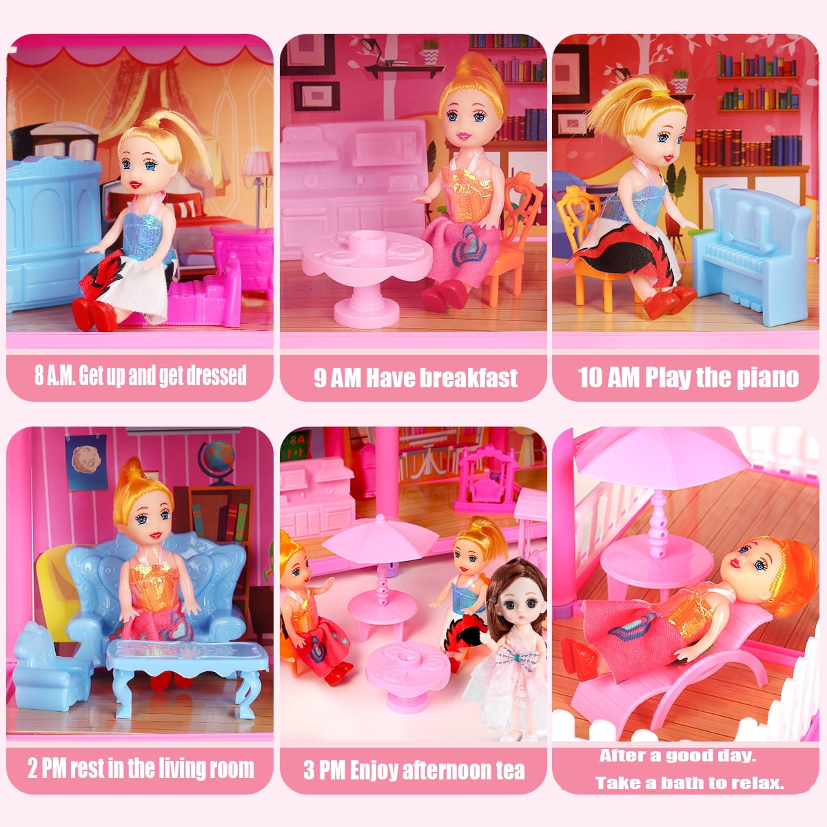 JoyStone Play Dollhouse with Doll Toy Figures and 14 Rooms Furniture and  Accessories Creative Dollhouse Gift for Girls Toddler and Kids Ages 3+ Pink