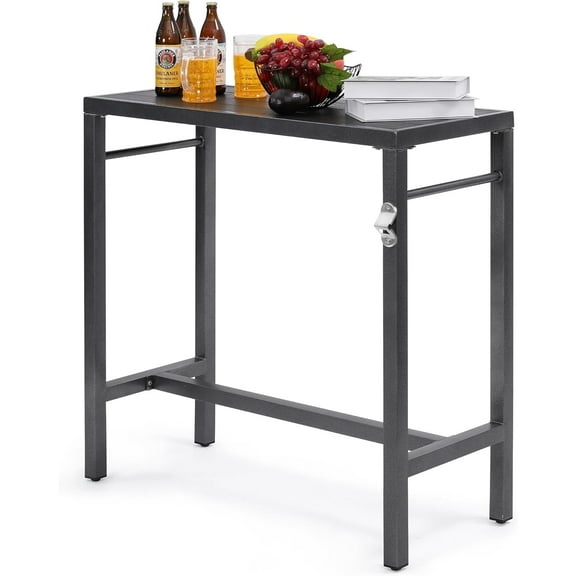 YYEAN 39x39x17 Patio Extra Wide Long Counter Height Bar Table with Weather Resistant, Outdoor Pub Bar Console, Waterproof, with Composite Top, Bottle Opener, Rustproof, Black